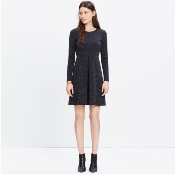 Madewell Dress Gia Fit and Flare Long Sleeve Black Marled Concept 2 - Picture 1 of 14